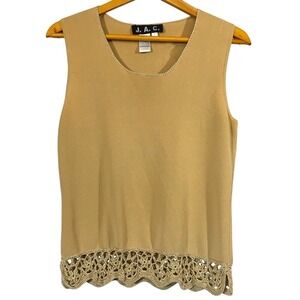 J.A.C. Crochet Lace Hem‎ Knit Tank Top Size L Tan Gold